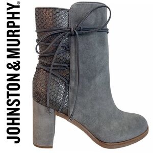 Johnston & Murphy Boots Women's Size 6 Adley Gray Suede/Leather Block Heels
